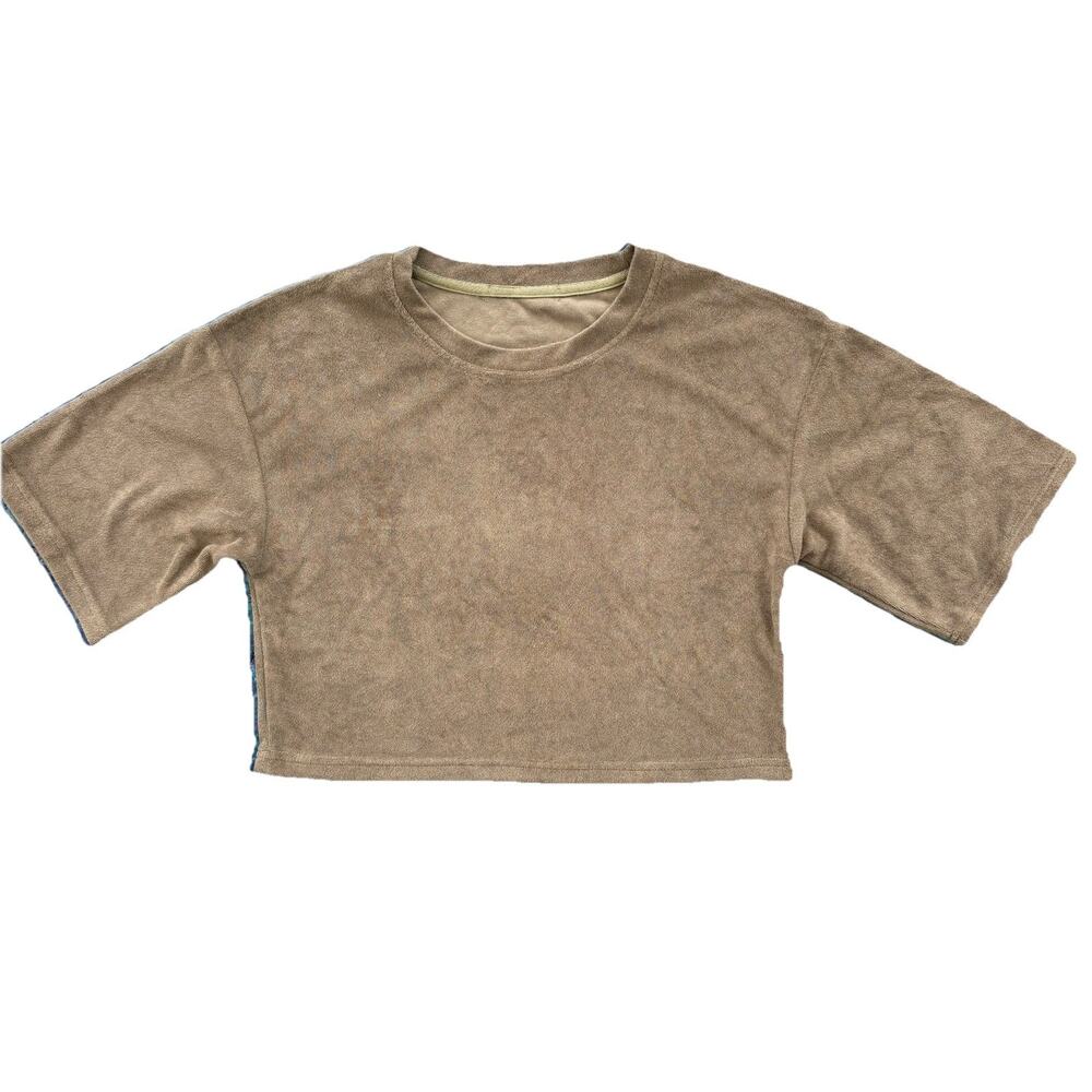 Terry Cloth Crop Top Taupe greige Neutral Size Small T Shirt Fit